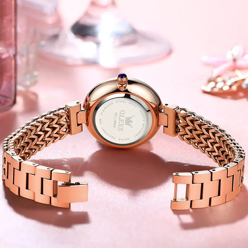 Olevs Light Blue MOP Dial Rose Gold ladies Watch- 9959